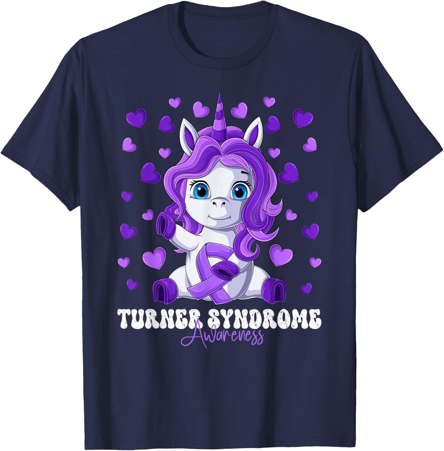 Turner Syndrome Awareness Month Purple Ribbon Unicorn T-Shirt - T-Shirt | Navy
