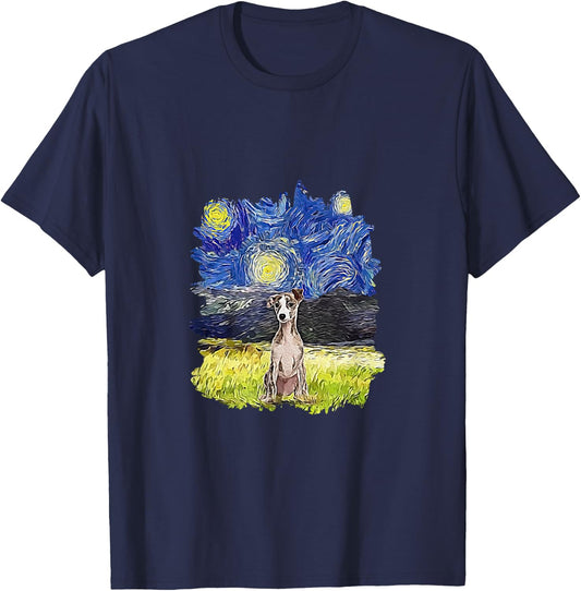Starry Night Impressionist - Dog Art Whippet T-Shirt - T-Shirt | Navy