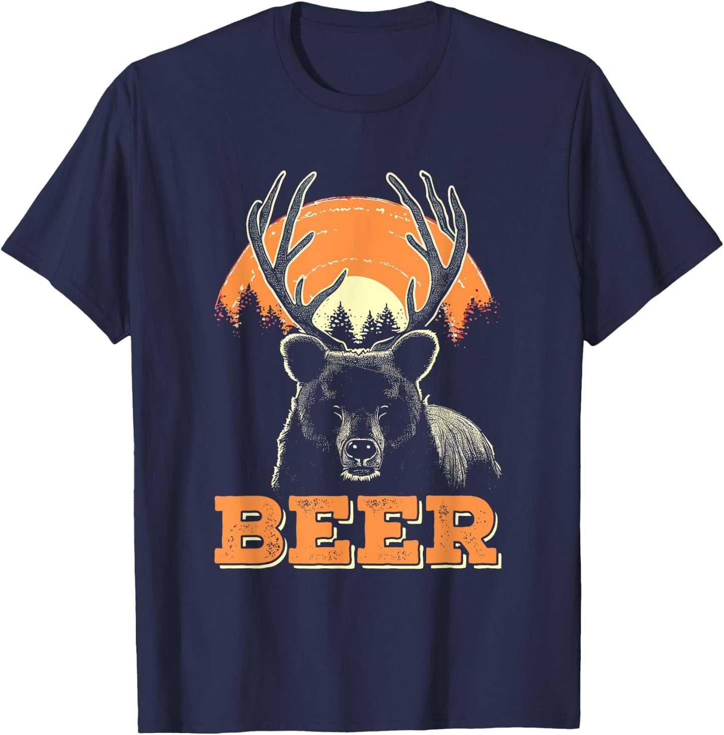 Bear Deer Beer - Vintage Funny Bear + Dear Pun T-Shirt - T-Shirt | Navy
