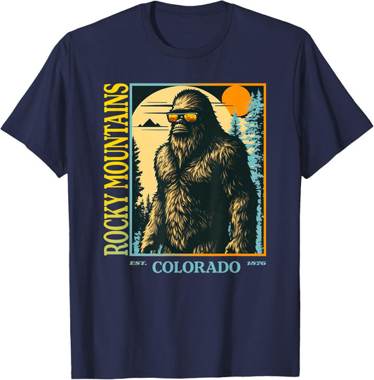Colorado Bigfoot Retro Vintage Cool Sasquatch Yeti Graphic T-Shirt - T-Shirt | Navy