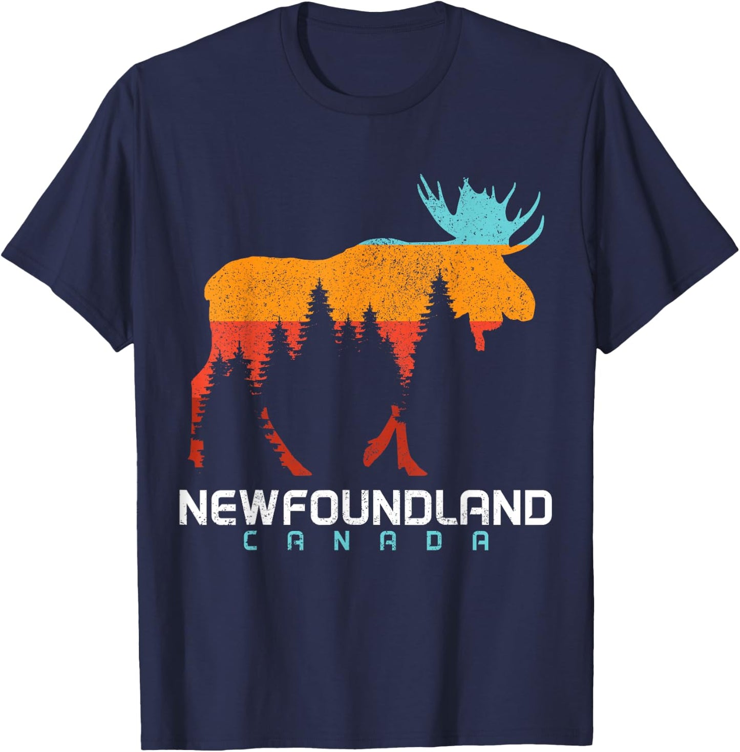 Newfoundland Canada Vintage Pride Souvenir Moose Nature T-Shirt - T-Shirt | Navy