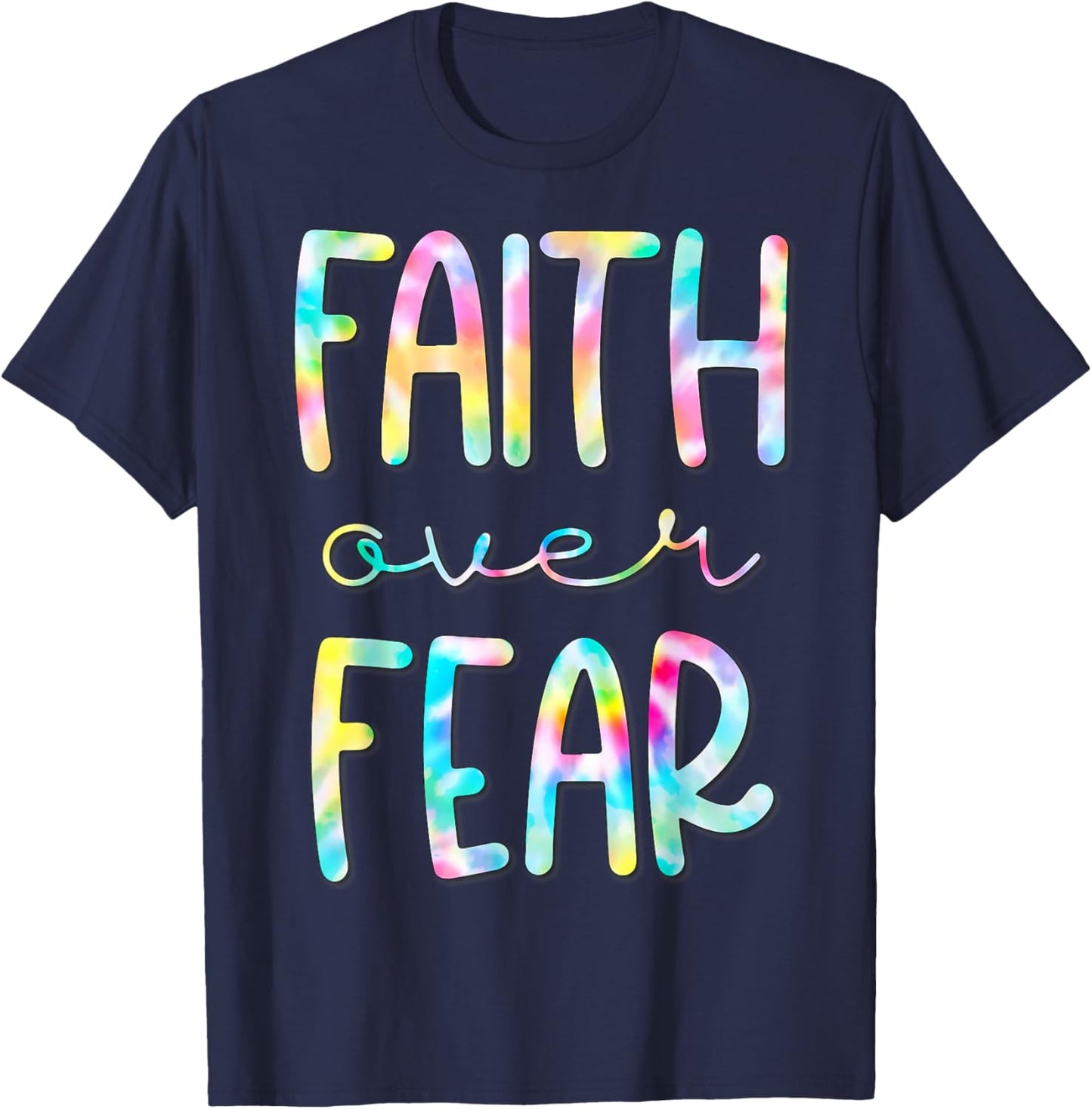 Christian Shirt for Girls Faith Over Fear Trust God Tie Dye T-Shirt - T-Shirt | Navy