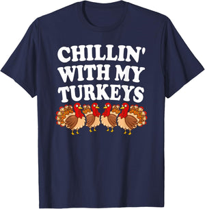 Turkeys Thanksgiving Pilgrim Holiday | & T-Shirt - T-Shirt | Navy