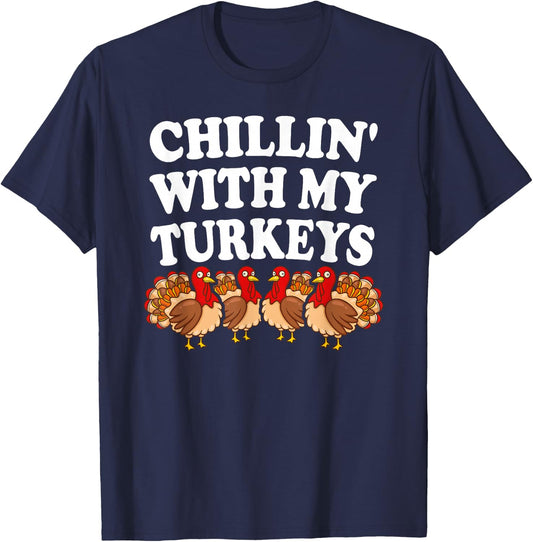 Turkeys Thanksgiving Pilgrim Holiday | & T-Shirt - T-Shirt | Navy
