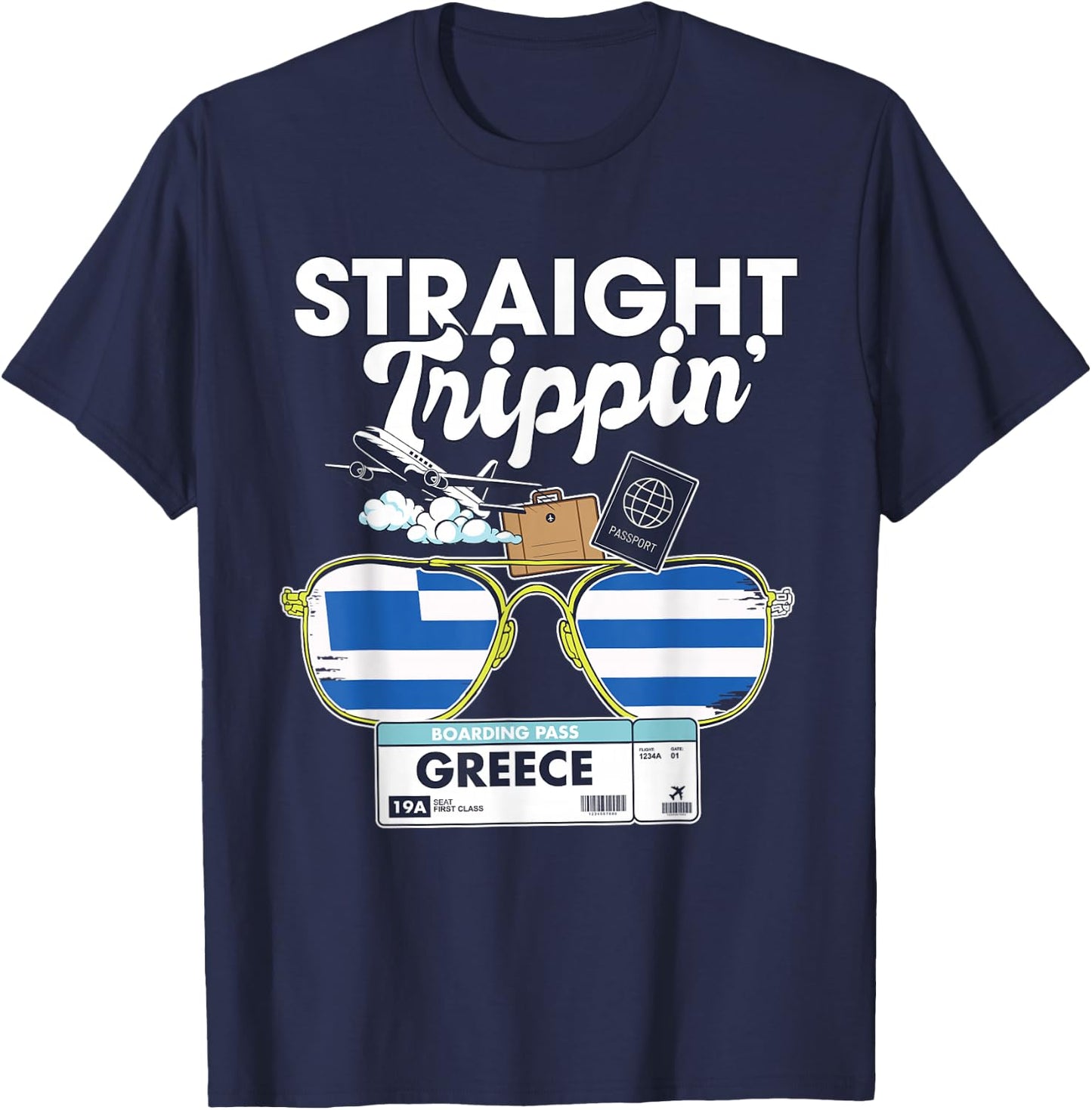 Straight Trippin' Greece Vacation Tour Travel Trip Matching T-Shirt - T-Shirt | Navy