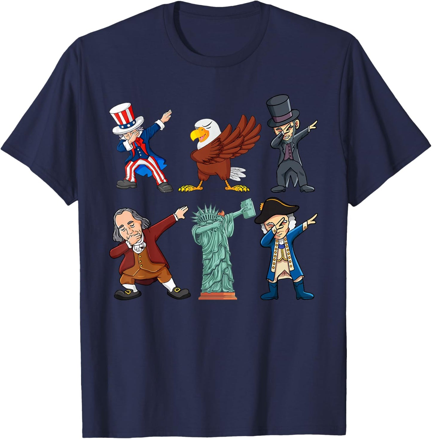 Funny Dab Uncle Sam And Friends 4th of July Boys Girls Kids T-Shirt - T-Shirt | Navy