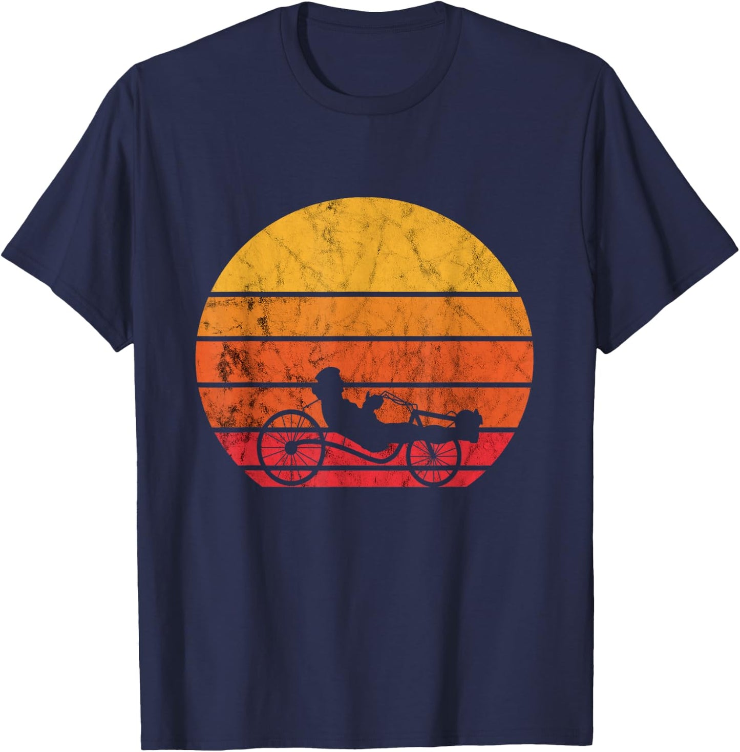 Retro Sunset Recumbent Bike Recumbent Trike Cycling Triker T-Shirt - T-Shirt | Navy