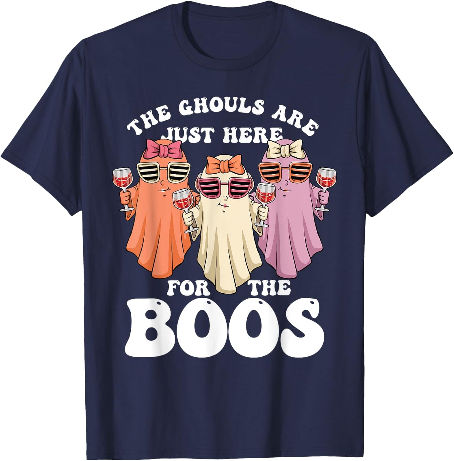 Ghouls Just Here for the Boos Halloween Ghosts Women T-Shirt - T-Shirt | Navy