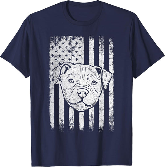Patriotic Pitbull Dog - USA American Pet Owner Animal Lover T-Shirt - T-Shirt | Navy