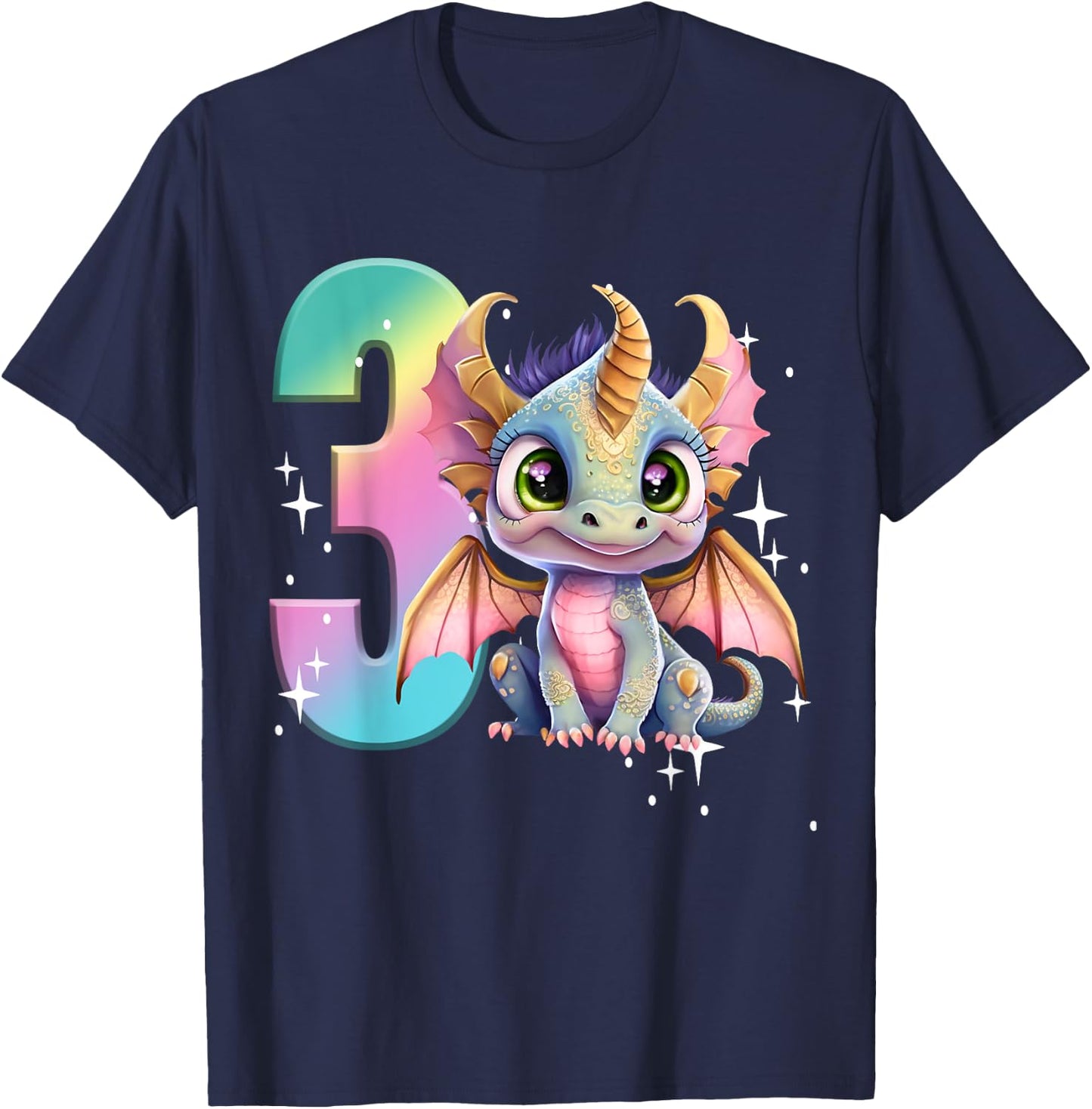 3rd Birthday Shirt Dragon Party Rainbow Girl Toddler Three 3 T-Shirt - T-Shirt | Navy