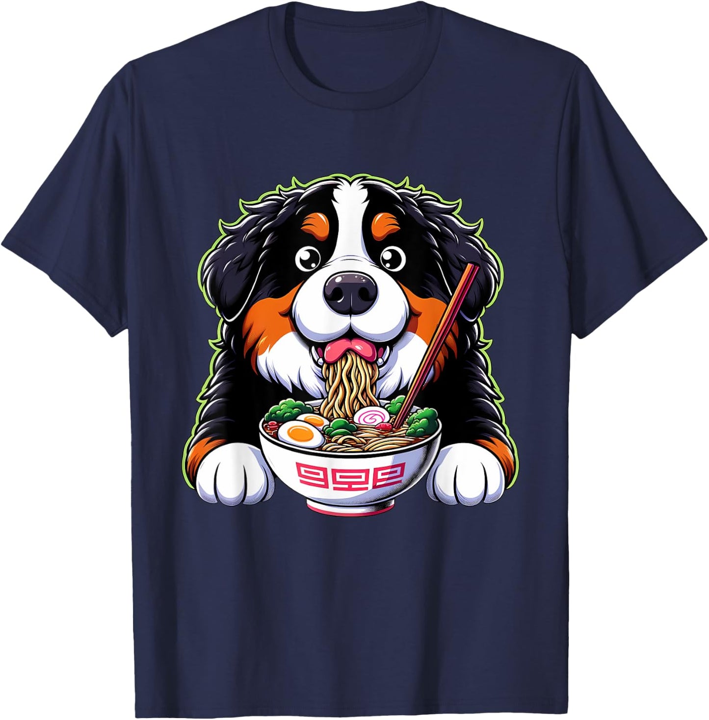 Kawaii Anime Bernese Mountain Dog Ramen T-Shirt - T-Shirt | Navy