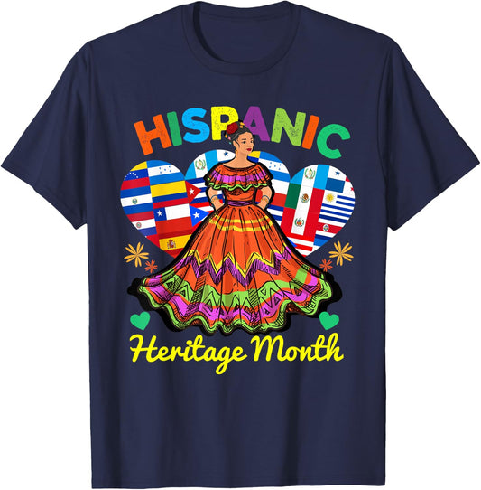 Hispanic Heritage Month Dress Inspired Girl Dancing T-Shirt - T-Shirt | Navy