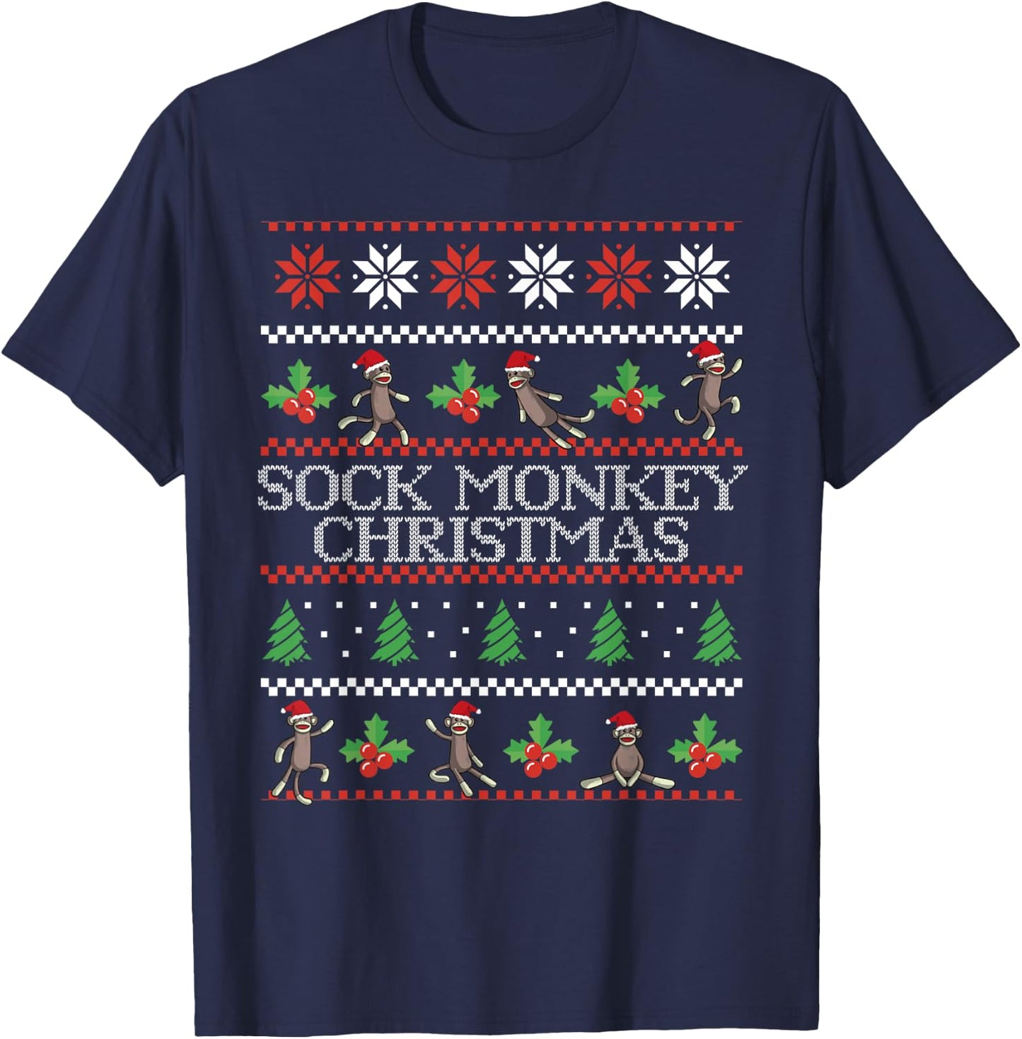 Sock Monkey Christmas Ugly Christmas Sweater T-Shirt - T-Shirt | Navy