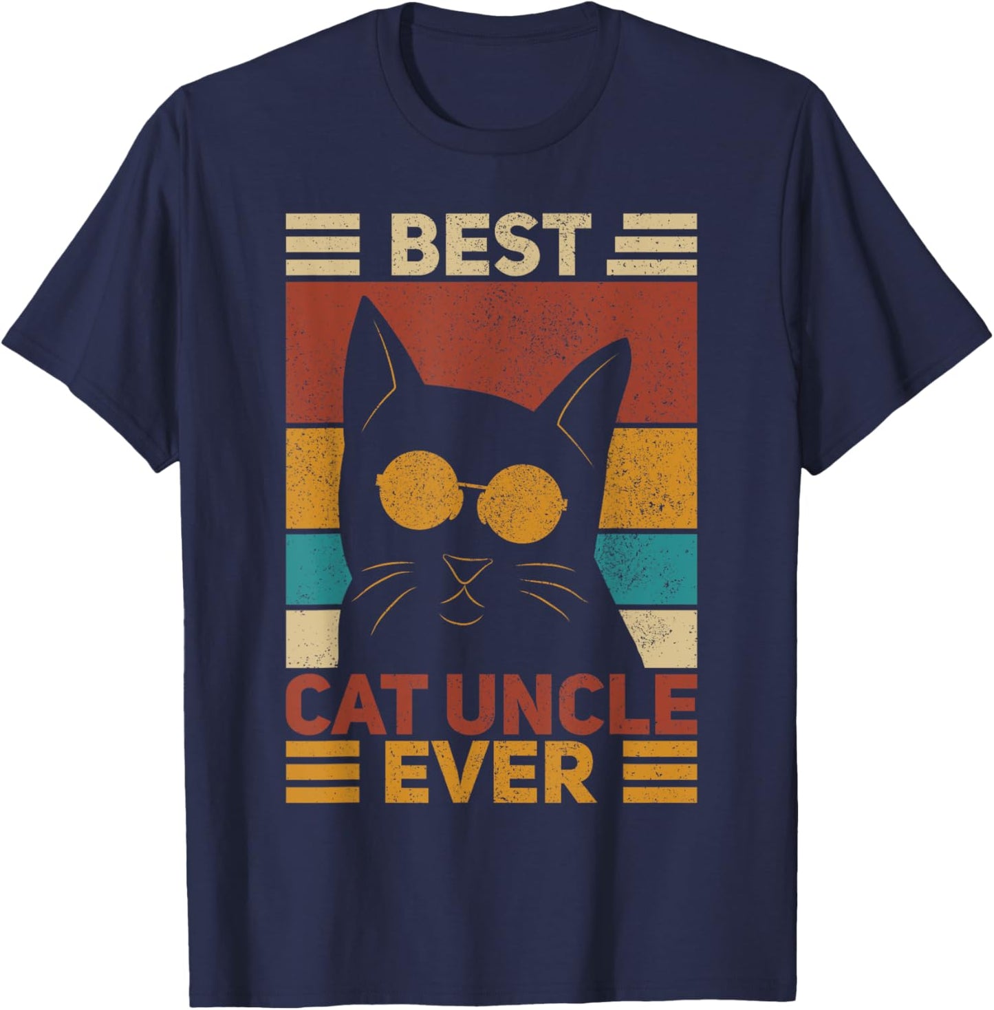 Best Cat Uncle Ever Men Cat Lover Black Cat Themed Funny Cat T-Shirt - T-Shirt | Navy