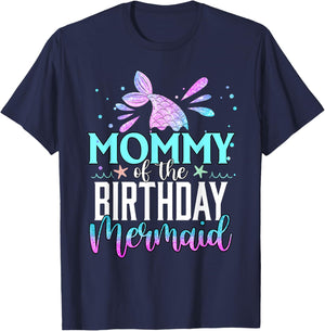 Mommy Of The Birthday Mermaid Funny Matching Family Party T-Shirt - T-Shirt | Navy
