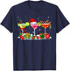 Three Santa Reindeer Snowman Glasses Of Cocktail Funny Xmas T-Shirt - T-Shirt | Navy