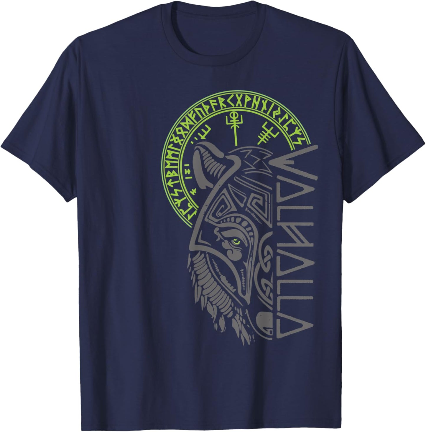 Valhalla Wolf Mask Odin Runes Norse Compass Viking T-Shirt - T-Shirt | Navy
