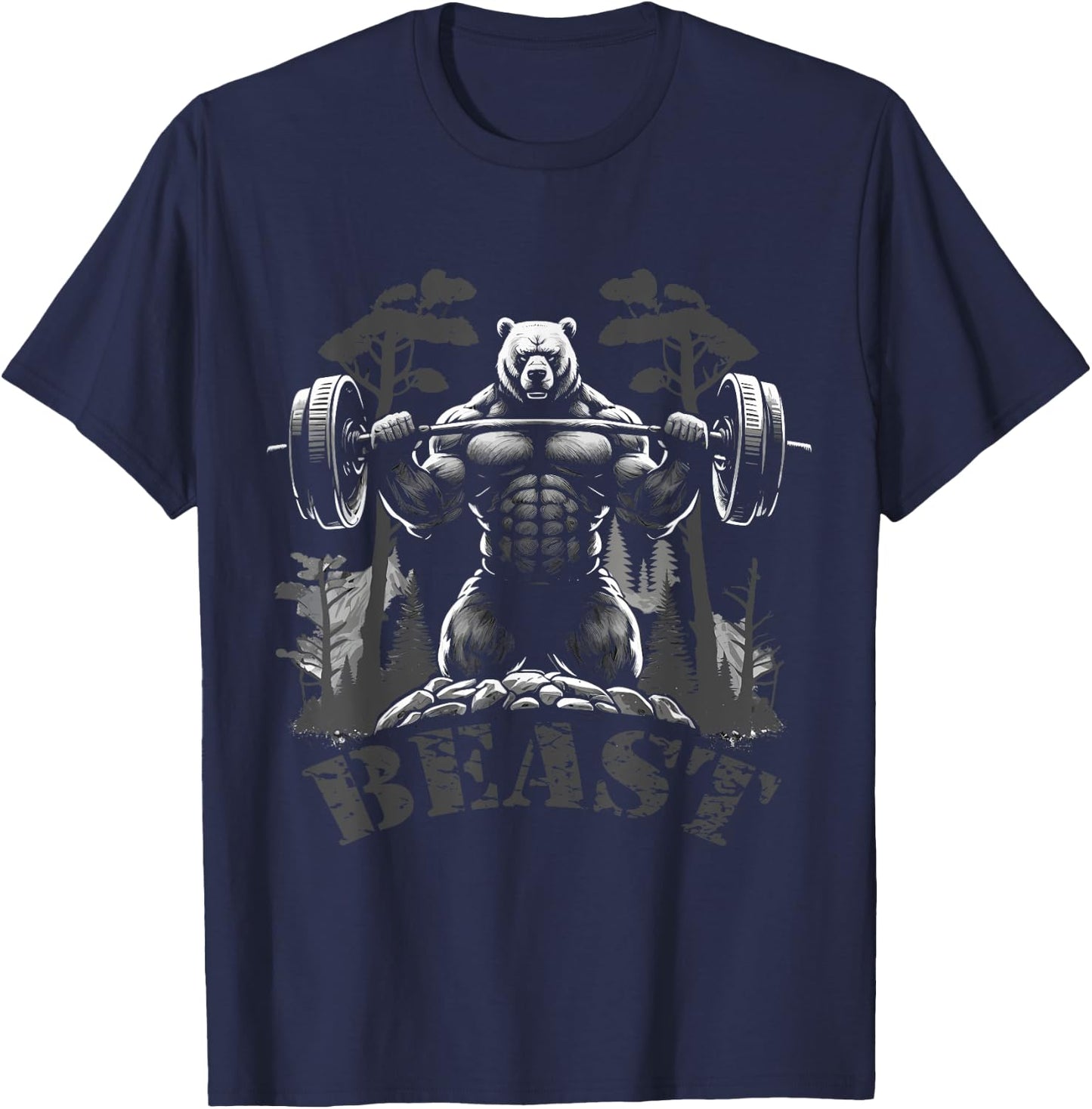 Gym Bodybuilding / Fitness Workout Beast Bear with Dumbbell T-Shirt - T-Shirt | Navy