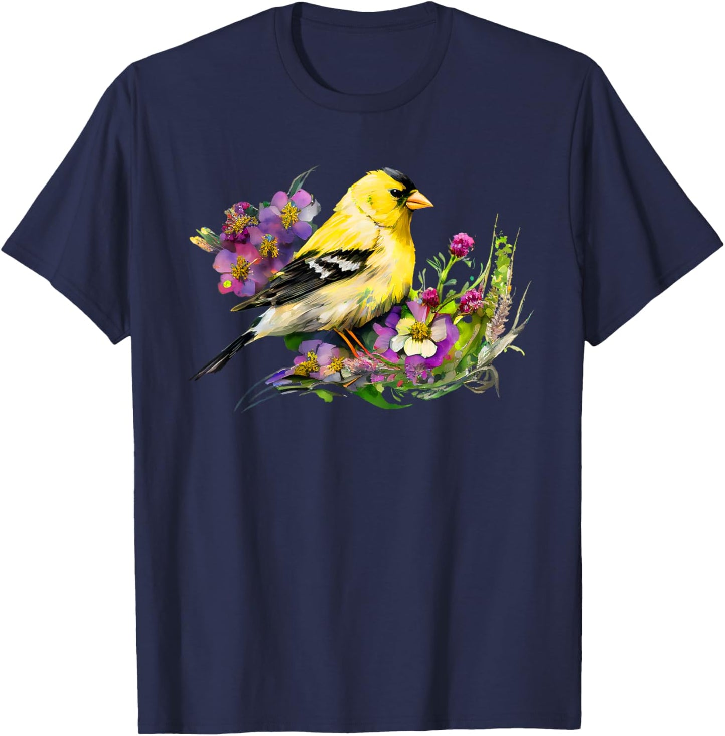 American Goldfinch Wild Backyard Birds Flower Garden Birders T-Shirt - T-Shirt | Navy