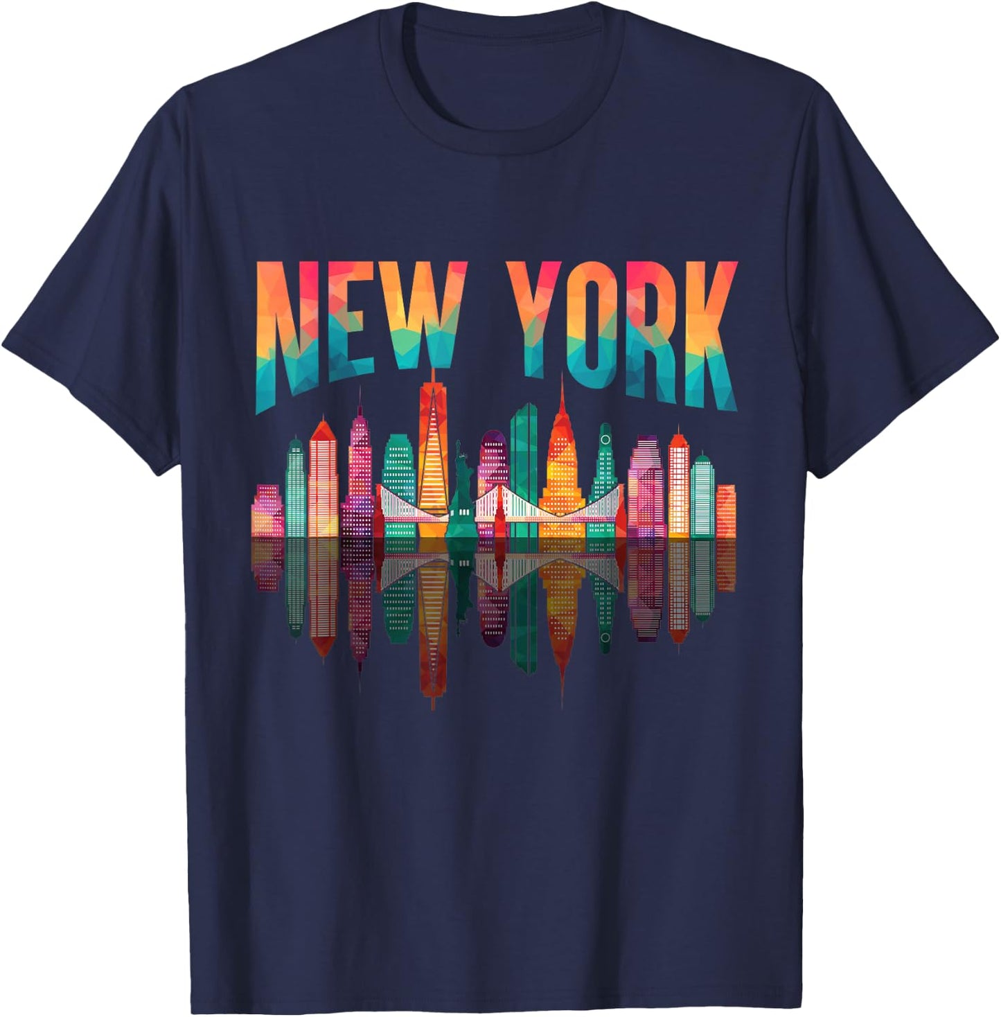 New York City Manhattan NYC Retro 70s 80s Skyline NY City T-Shirt - T-Shirt | Navy