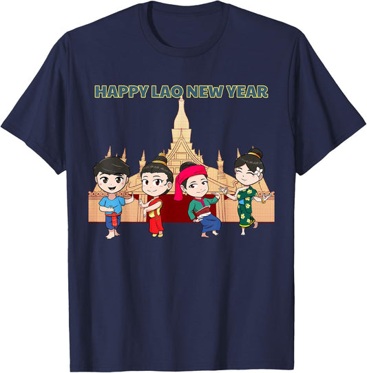 Laos Laotian Pi Mai Lao New Year Temple T-Shirt - T-Shirt | Navy