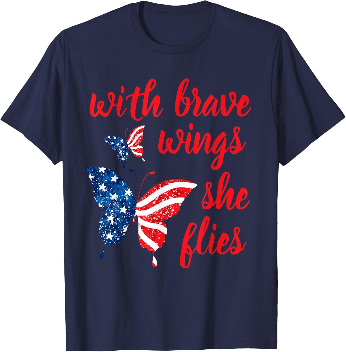 July 4th American Flag Butterfly With Brave Wings She Flies Kids Men T-Shirt - T-Shirt | Navy