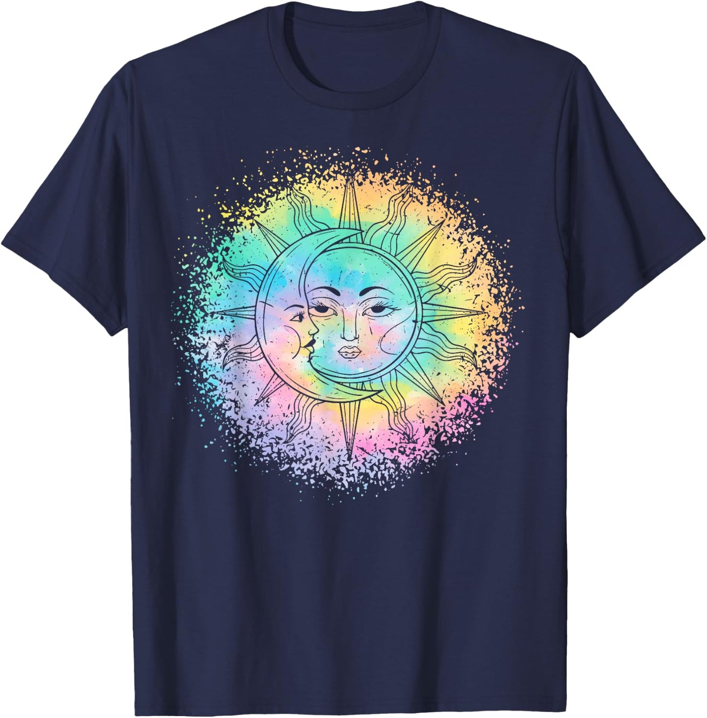 Sun and Moon Tie Dye casual Hipster Boho Funny Cute graphic T-Shirt - T-Shirt | Navy