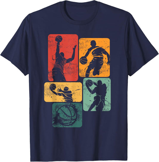 Retro Basketball Player Baller Sport Team Vintage Men Boys T-Shirt - T-Shirt | Navy