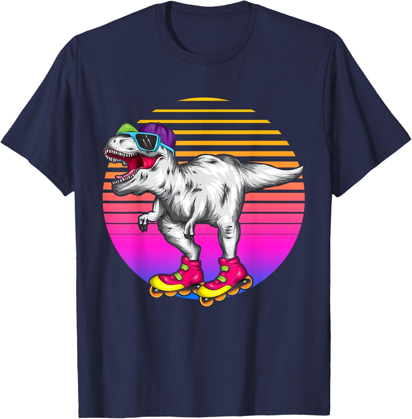 Funny Skating T Rex Dinosaur Roller Skating Lover Skater T-Shirt - T-Shirt | Navy