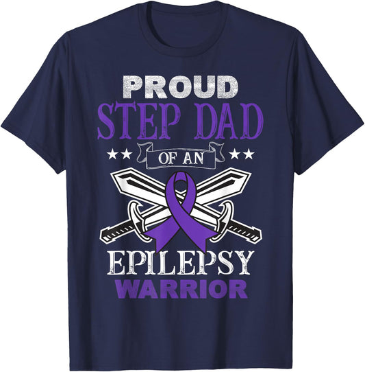 Proud Step Dad Of An Epilepsy Warrior Family Matching Party T-Shirt - T-Shirt | Navy