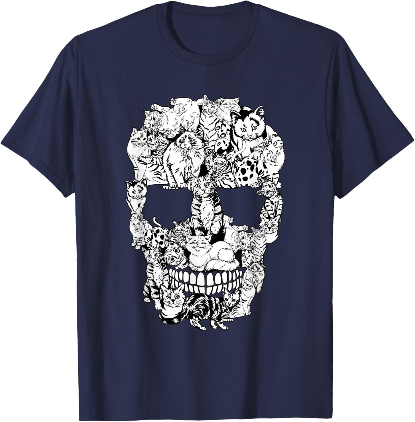 Funny Cat Skull Skeleton Halloween Costume Men Women Kids T-Shirt - T-Shirt | Navy