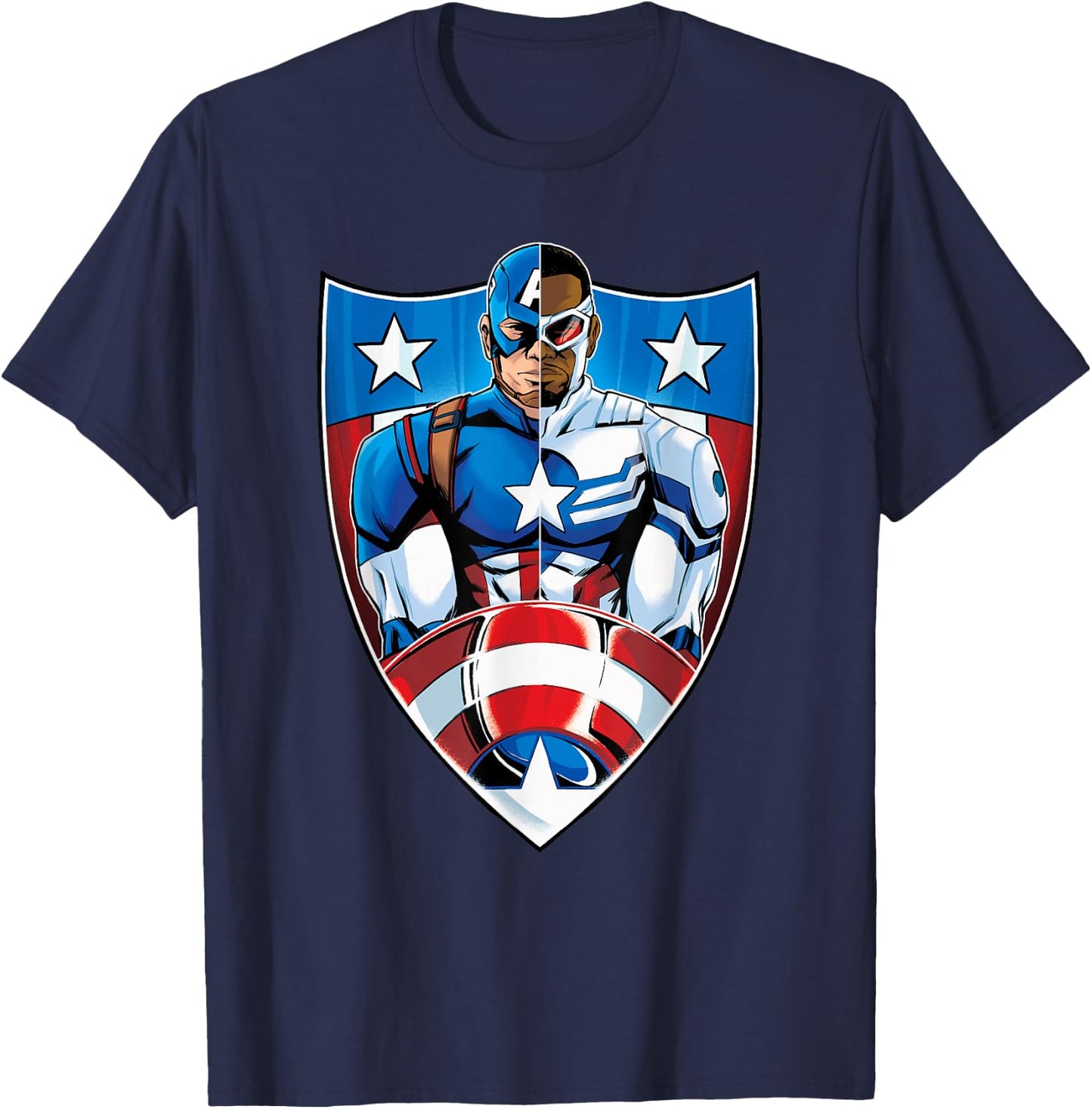 Marvel Captain America Steve Rogers and Sam Wilson on Shield T-Shirt - T-Shirt | Navy