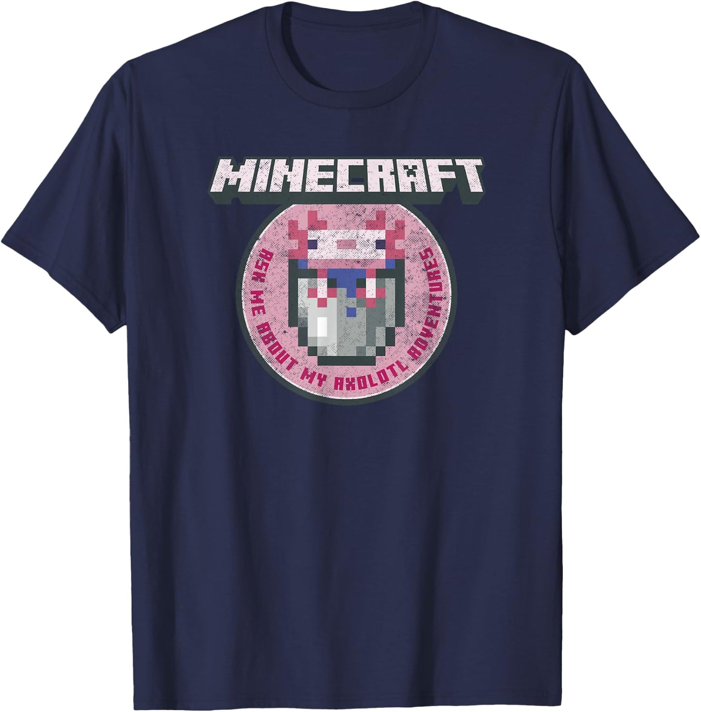 Minecraft Axolotl Adventures Circle Badge T-Shirt - T-Shirt | Navy