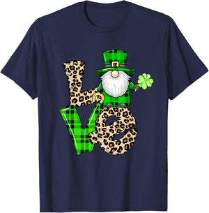 Leopard Shamrock Gnome Leprechaun LOVE St. Patricks Day T-Shirt - T-Shirt | Navy