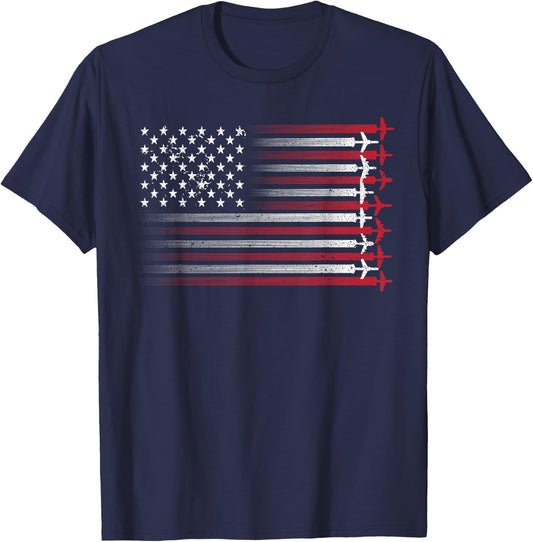 Cute Airplane Pilot Art Women Aviation 4th of July Small T-Shirt - T-Shirt | Navy