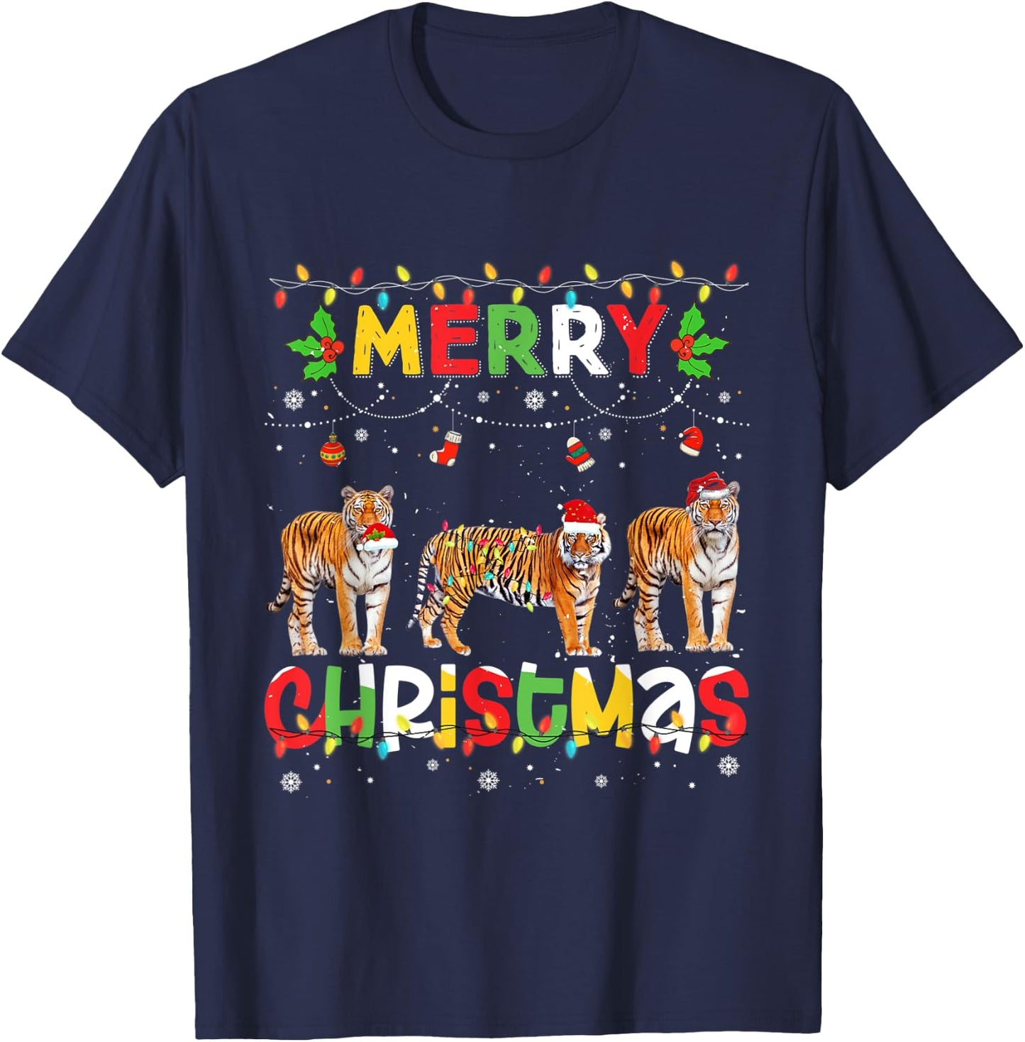 Merry Christmas Tiger Animals Squad Christmas Pajama T-Shirt - T-Shirt | Navy