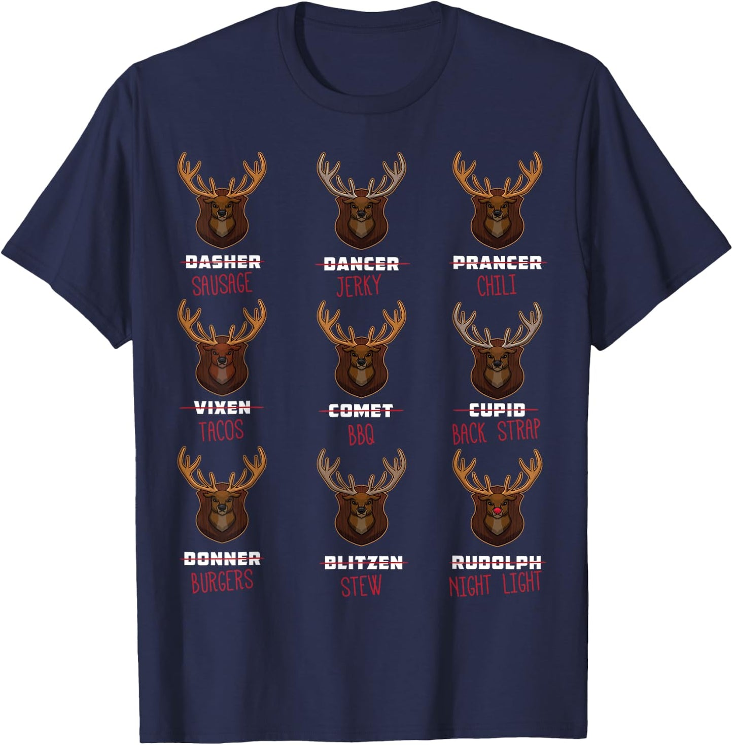 All of Santa's Reindeer Funny Deer Hunter Graphic Christmas T-Shirt - T-Shirt | Navy