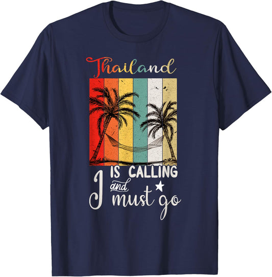 Thailand Is Calling And I Must Go Retro Vintage Vibes Beach T-Shirt - T-Shirt | Navy