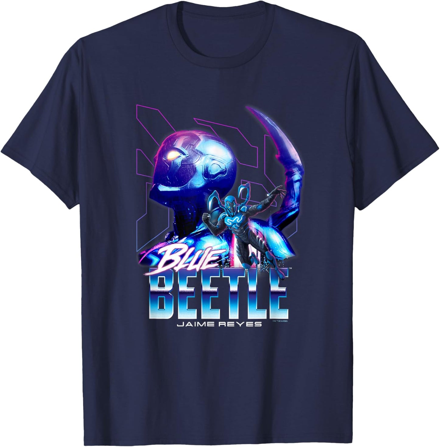 Blue Beetle Jaime Reyes Heroic Neon Outlines Portrait T-Shirt - T-Shirt | Navy