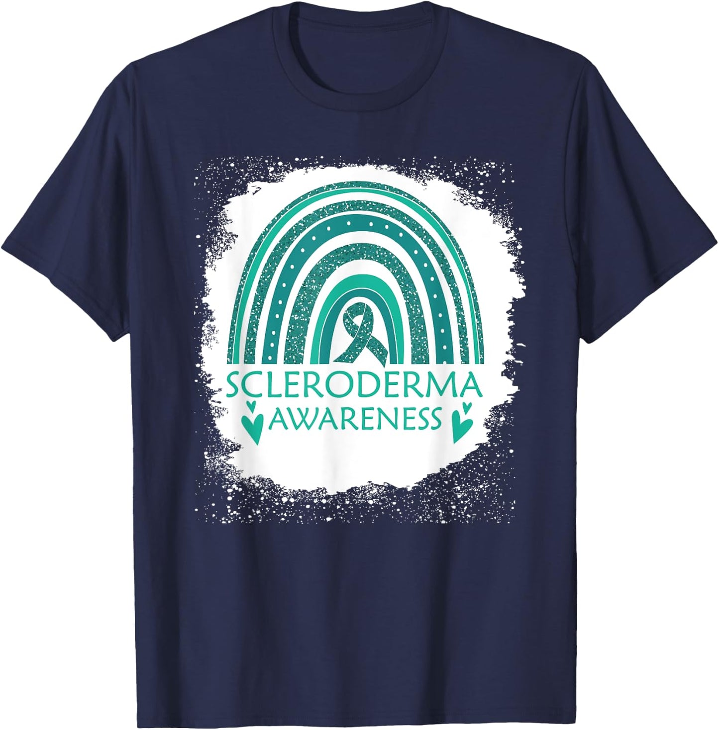 Scleroderma Awareness Bleached Rainbow Teal Ribbon Men Women T-Shirt - T-Shirt | Navy