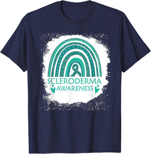Scleroderma Awareness Bleached Rainbow Teal Ribbon Men Women T-Shirt - T-Shirt | Navy