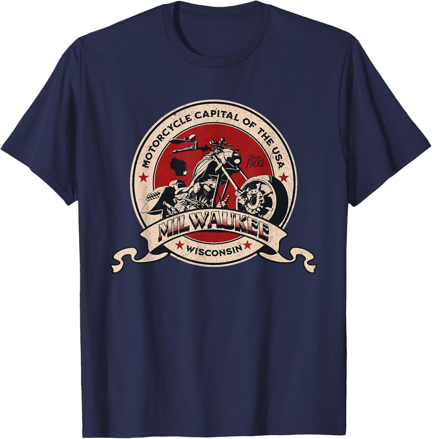 Milwaukee Wisconsin Motorcycle Capital of the USA Logo T-Shirt - T-Shirt | Navy