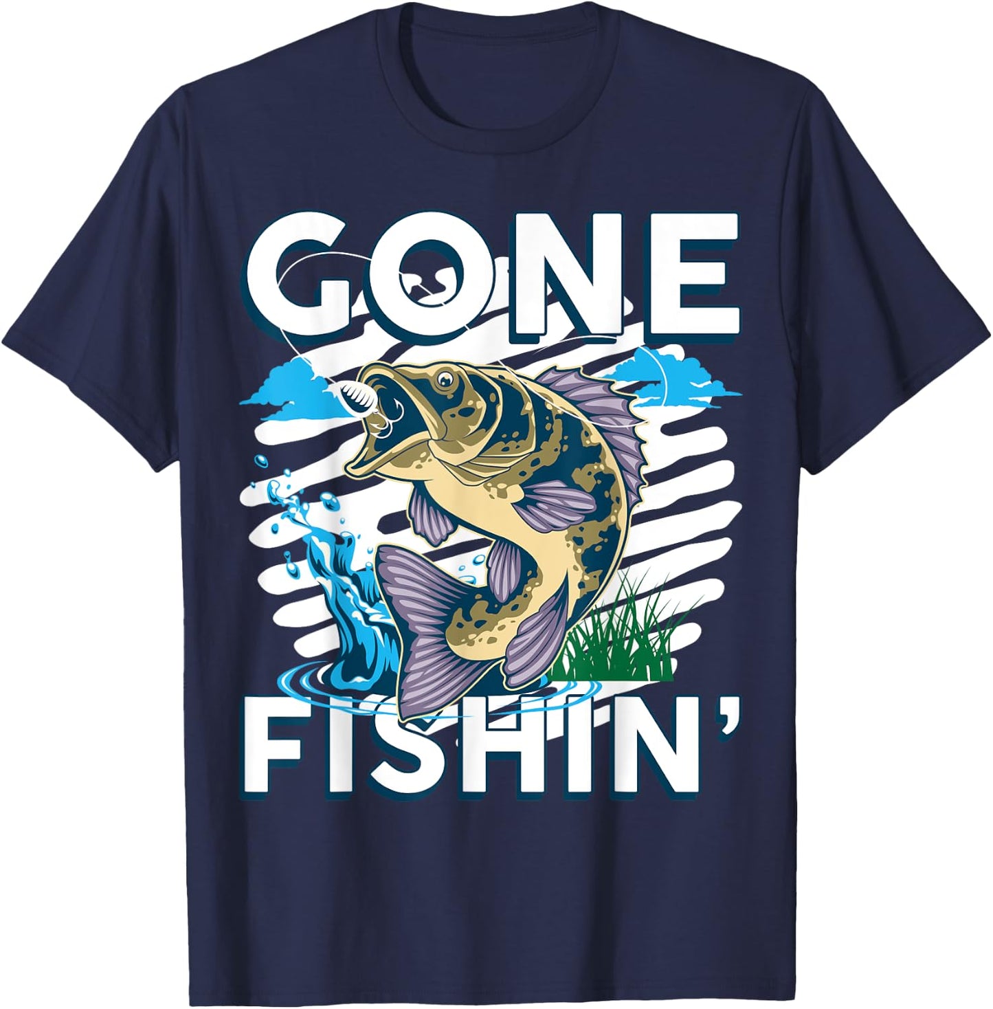 Fishing Gone Fishing Funny Bass Fish Fisherman Dad T-Shirt - T-Shirt | Navy
