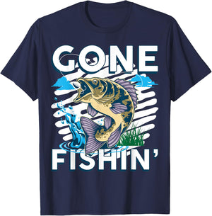 Fishing Gone Fishing Funny Bass Fish Fisherman Dad T-Shirt - T-Shirt | Navy