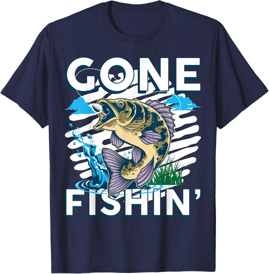 Fishing Gone Fishing Funny Bass Fish Fisherman Dad T-Shirt - T-Shirt | Navy