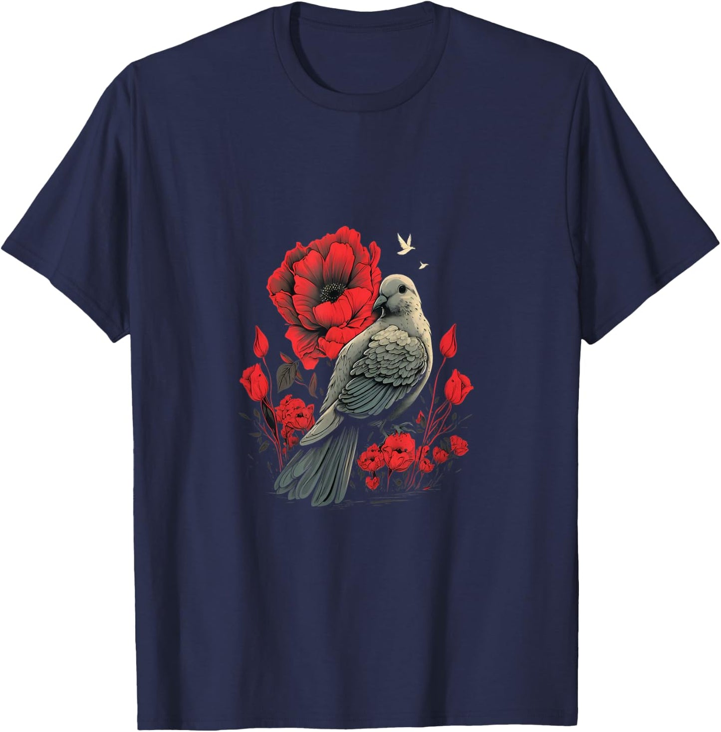 Memorial Day Red Poppy Flower Dove USA Flag 4th of July Men T-Shirt - T-Shirt | Navy