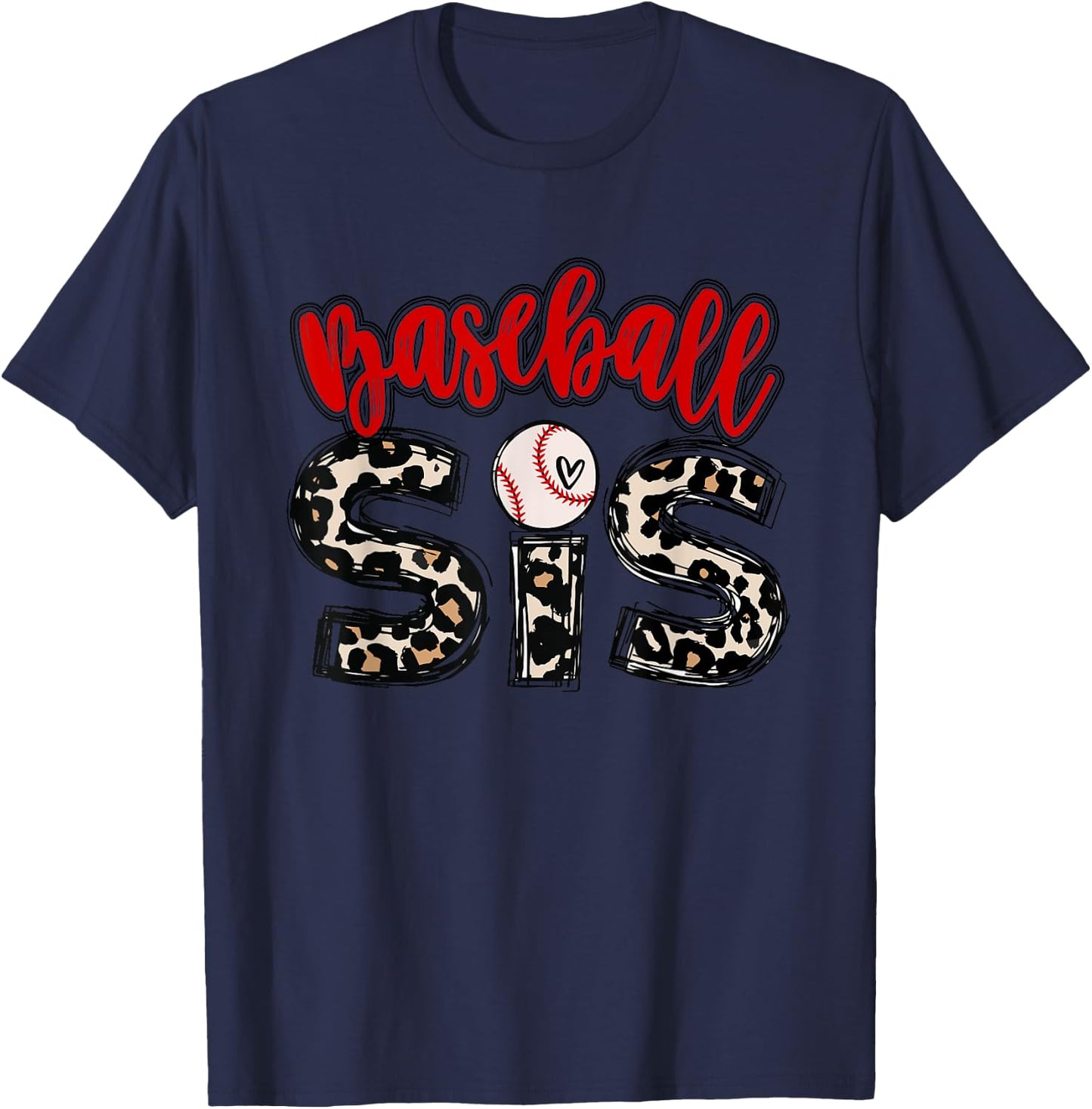 Bleached Baseball Sister Leopard Cute Mothers Day Girl Women T-Shirt - T-Shirt | Navy