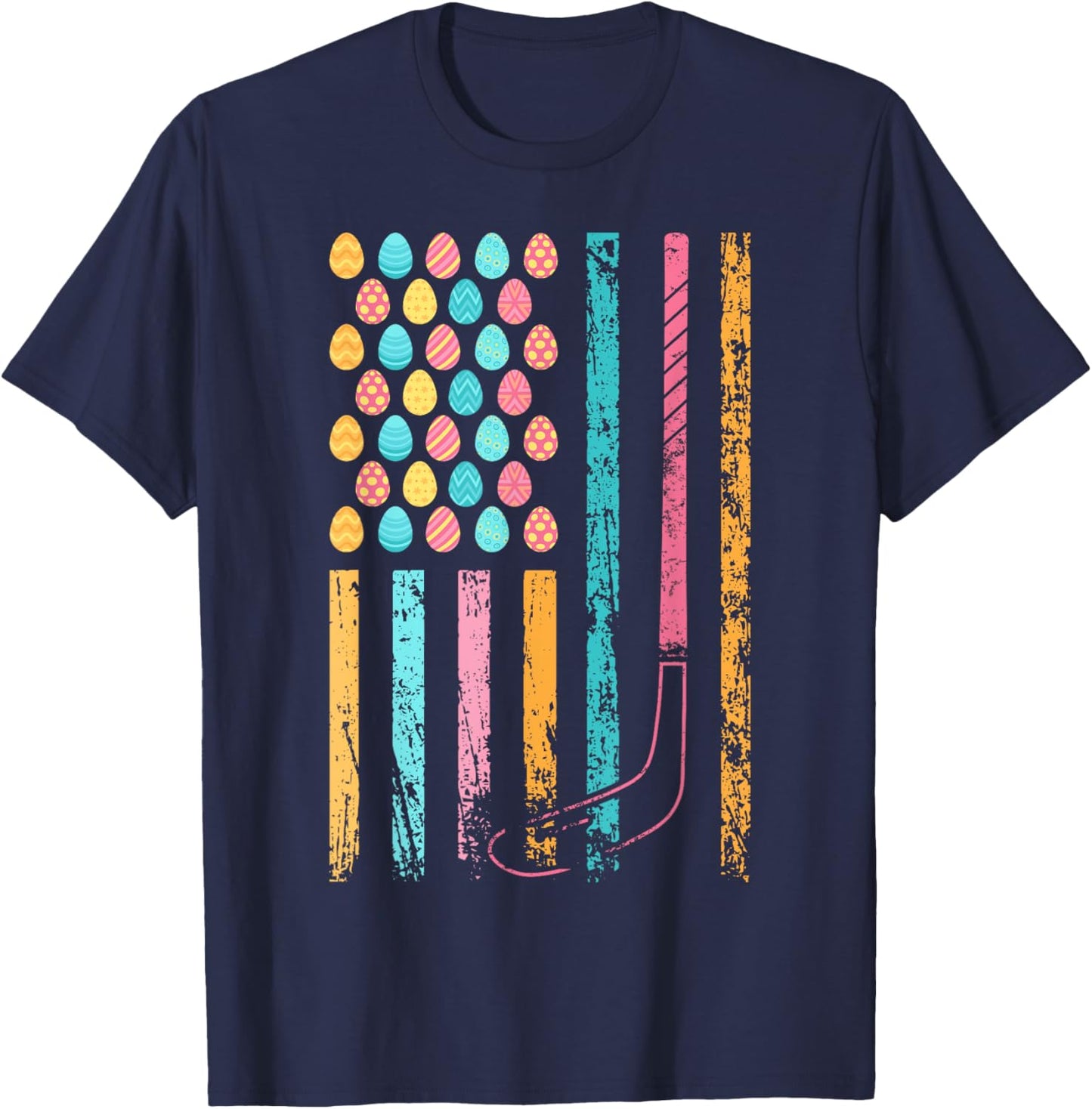 American Sports Flag Easter Egg Decor Ice Hockey T-Shirt - T-Shirt | Navy