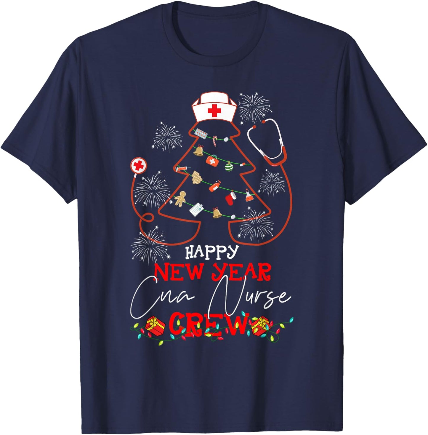 Happy New Year CNA Nurse Crew Reindeer Nurse Christmas T-Shirt - T-Shirt | Navy