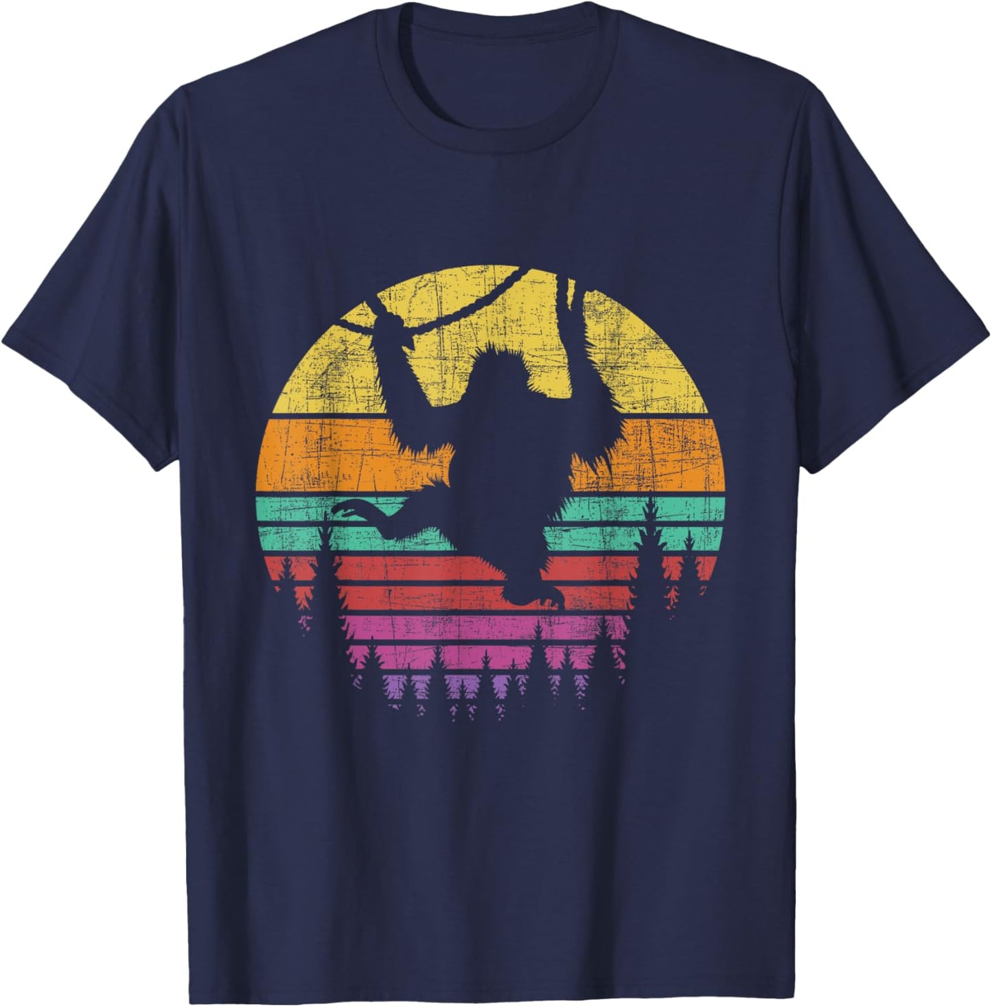 Retro Vintage Hanging Monkey - Safari Jungle Animal Lover T-Shirt - T-Shirt | Navy